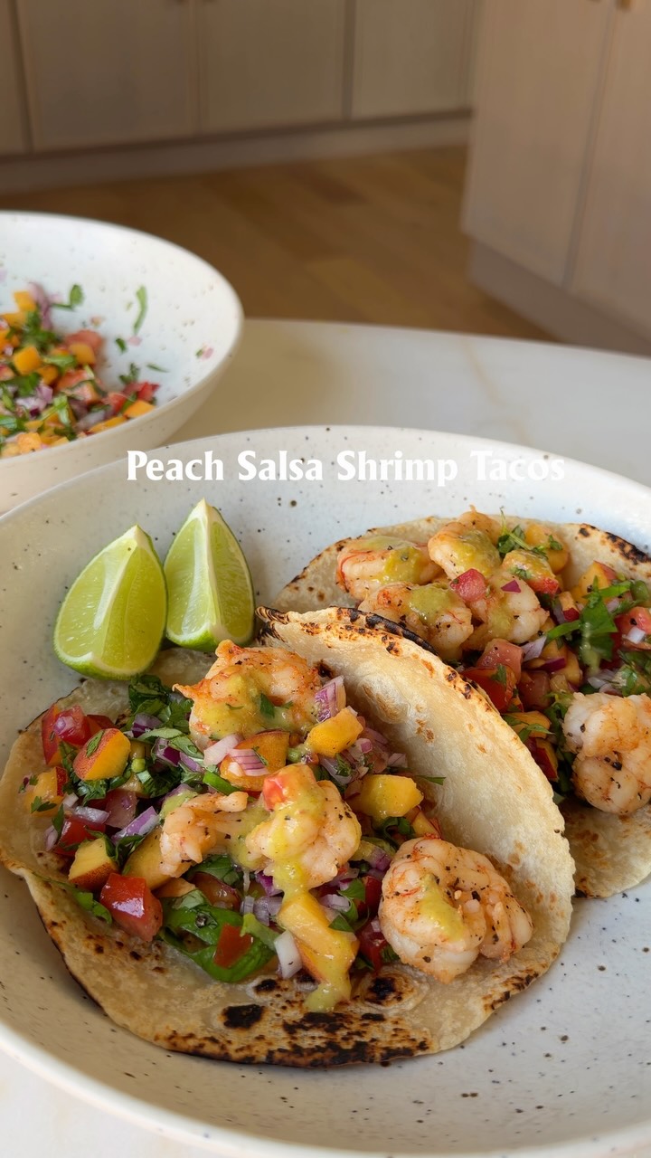 Peach Salsa Shrimp Tacos