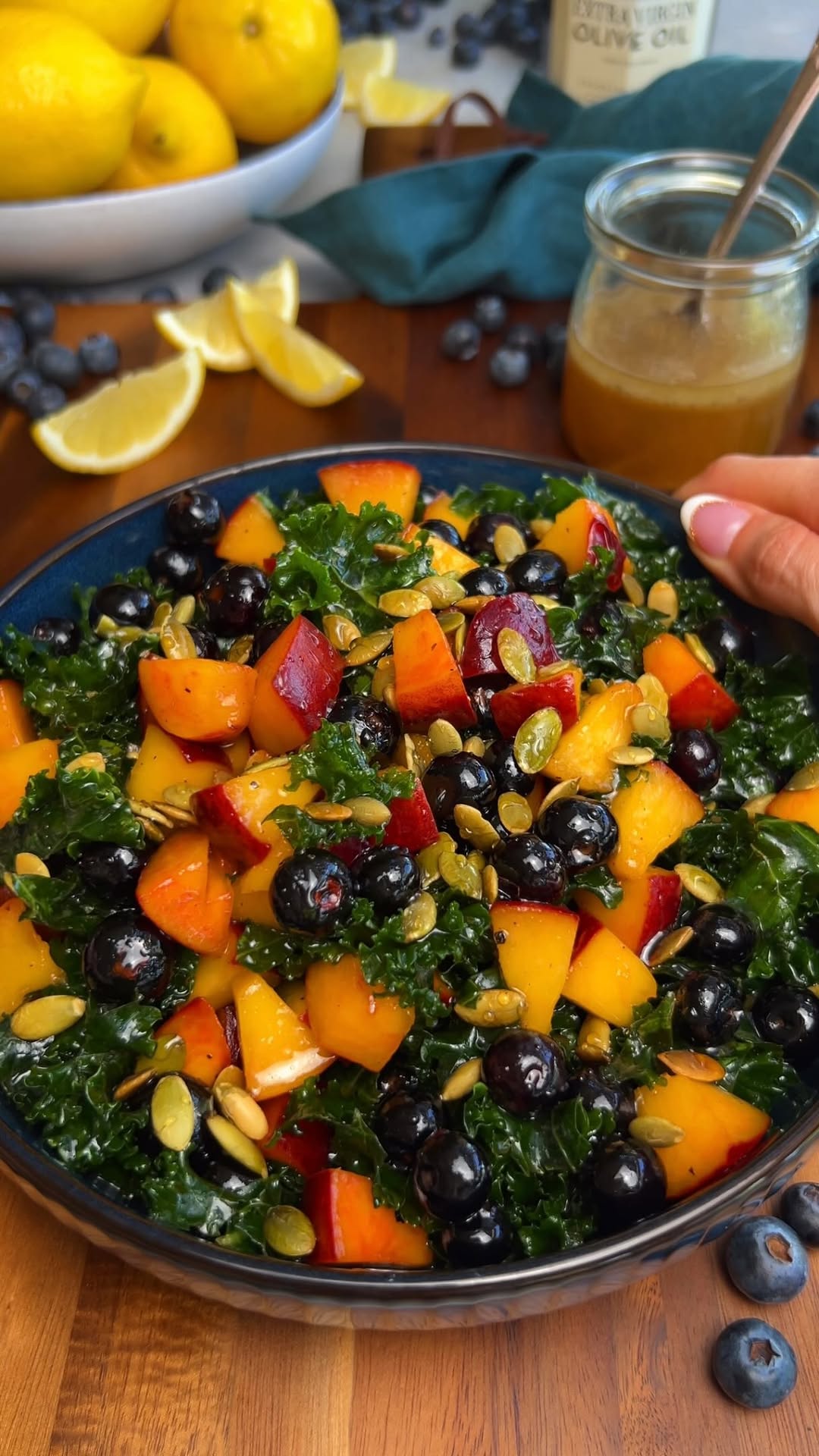 Summer Peach Blueberry Kale Salad