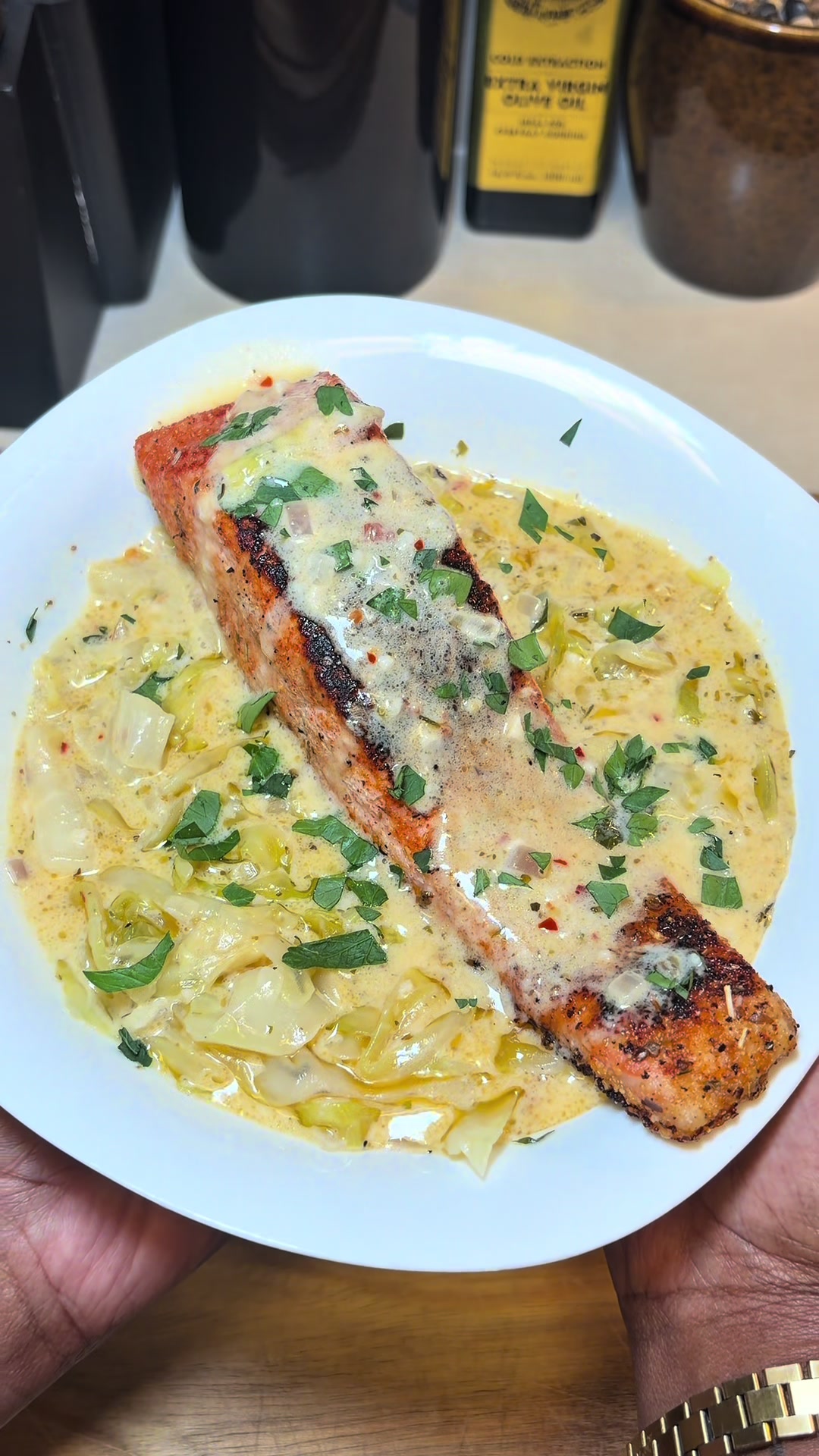 Cabbage Alfredo with Salmon