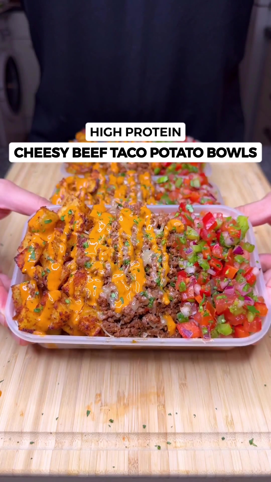 High Protein Cheesy Beef Taco Potato Bowls