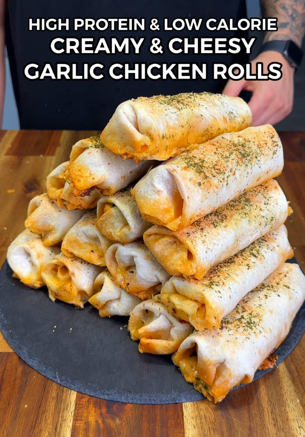 High Protein Creamy & Cheesy Garlic Chicken Rolls